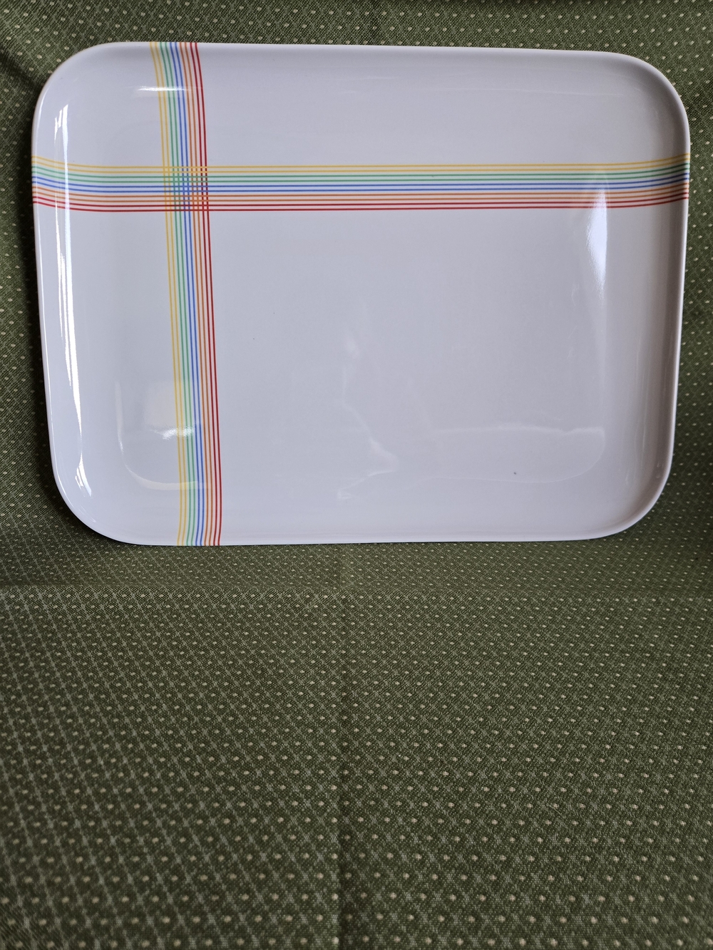 Vintage Rectangular Serving Tray with Rainbow Stripes Hard Plastic